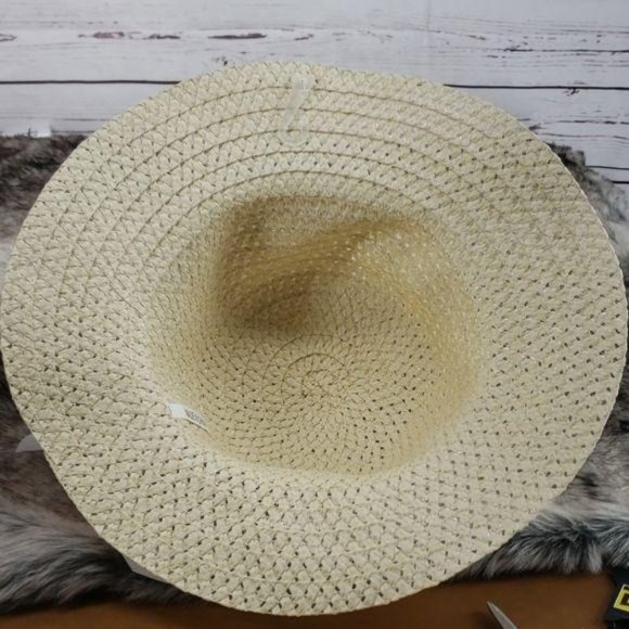 Women’s Straw Sun Beach Hat White Ribbon Floppy Spring Summer - Picture 4 of 5